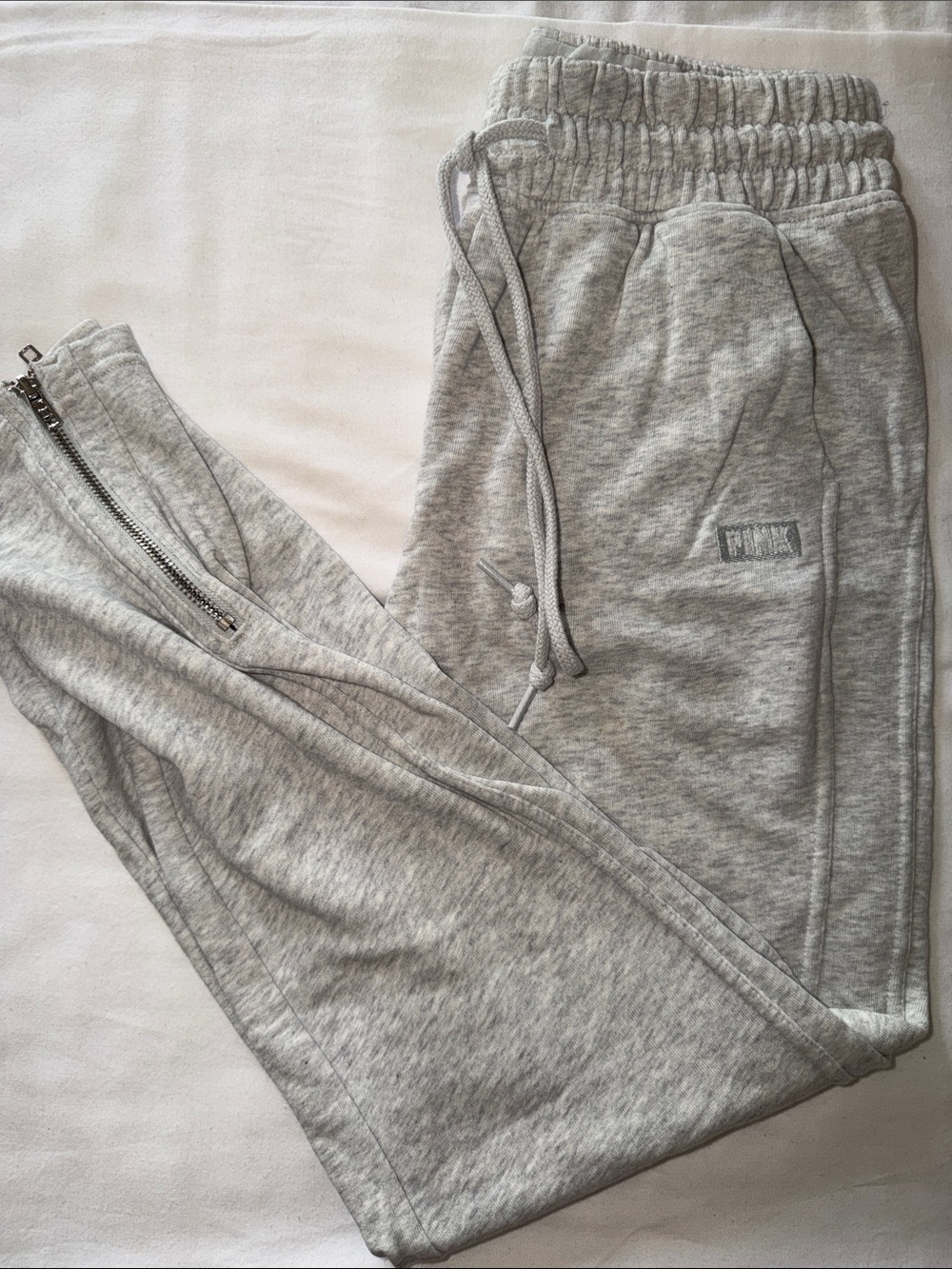 PINK Victoria's Secret Heather Gray Drawstring Joggers with Ankle Zippers SMALL
